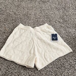 Roller Rabbit Cream Textured Knit High-Waist Shorts